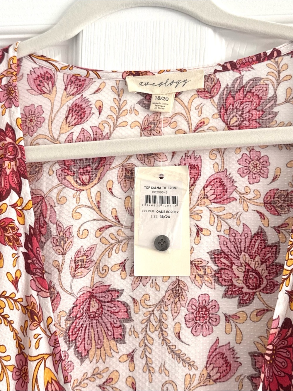 Aveology Salma Boho Tie-Front Floral Tunic in Cream, Pink & Yellow 18/20 - Picture 4 of 9